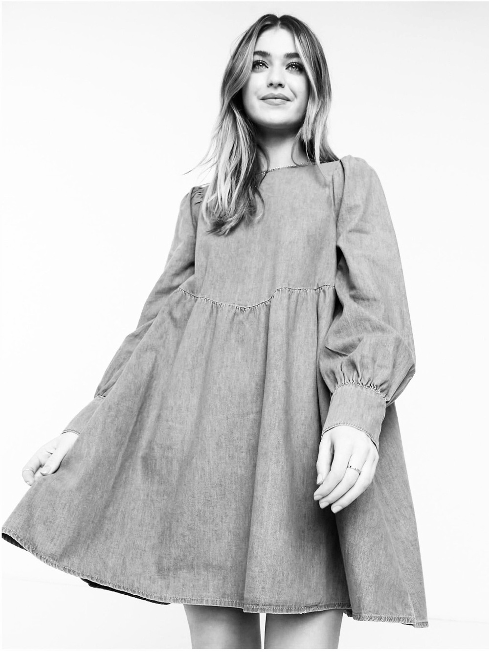 ASOS DESIGN Soft Denim Puff Sleeve Smock Dress